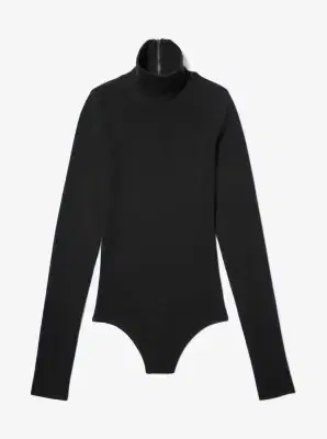 Michael Kors Collection Stretch Viscose Turtleneck Bodysuit in White | Thumbnail 6