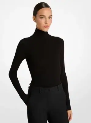 Michael Kors Collection Stretch Viscose Turtleneck Bodysuit in White | Thumbnail 7