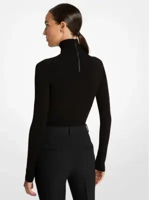 Michael Kors Collection Stretch Viscose Turtleneck Bodysuit in White | Thumbnail 8