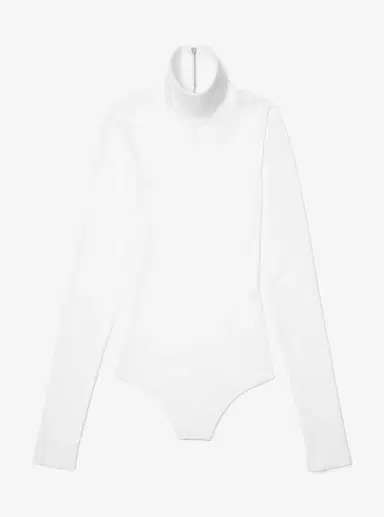 Michael Kors Collection Stretch Viscose Turtleneck Bodysuit in White | Thumbnail 10