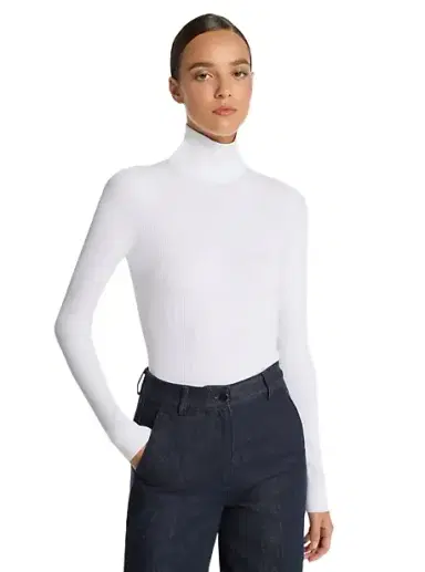 Michael Kors Collection Stretch Viscose Turtleneck Bodysuit in White | Thumbnail 1