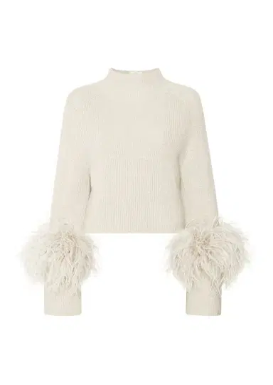 LAPOINTE Wool Cropped Raglan Sweater With Feathers | Thumbnail 3