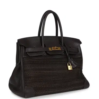 HERMÈS Pre-owned Hermes Birkin 35 Chocolate Clemence and Crinoline Gold Hardware | Thumbnail 2