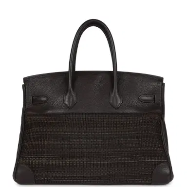 HERMÈS Pre-owned Hermes Birkin 35 Chocolate Clemence and Crinoline Gold Hardware | Thumbnail 4