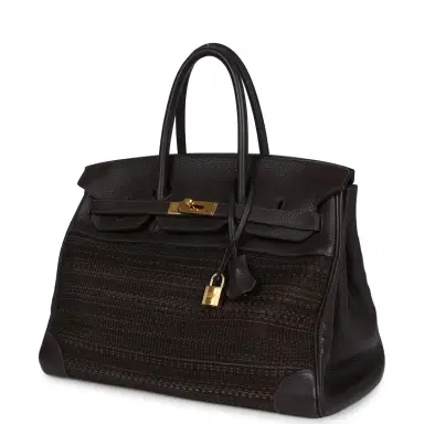 HERMÈS Pre-owned Hermes Birkin 35 Chocolate Clemence and Crinoline Gold Hardware | Thumbnail 5