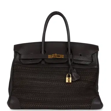 HERMÈS Pre-owned Hermes Birkin 35 Chocolate Clemence and Crinoline Gold Hardware | Thumbnail 1
