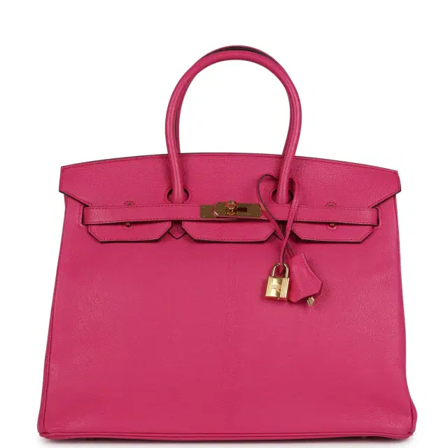 hermes Pre-owned Hermes Birkin 35 Rose Shocking Chevre Mysore Gold Hardware