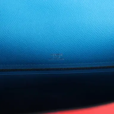 HERMÈS Pre-owned Hermes Kelly Sellier 28 Casaque Rouge De Coeur, Rose Extreme and Bleu Zanzibar Epsom Palladium Hardware | Thumbnail 7