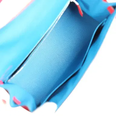 HERMÈS Pre-owned Hermes Kelly Sellier 28 Casaque Rouge De Coeur, Rose Extreme and Bleu Zanzibar Epsom Palladium Hardware | Thumbnail 9
