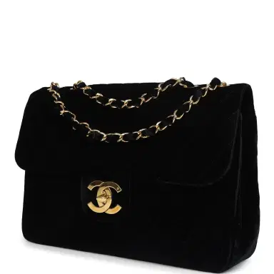Chanel Vintage Chanel XL Chevron Single Flap Bag Black Velvet Gold Hardware | Thumbnail 5 Chanel Vintage Chanel XL Chevron Single Flap Bag Black Velvet Gold Hardware | Thumbnail 5