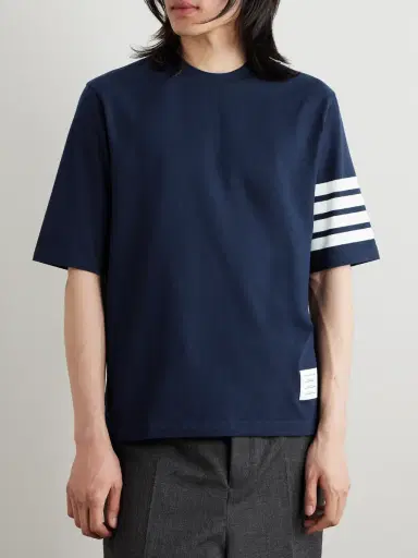 Thom Browne Logo-Appliquéd Striped Cotton-Jersey T-Shirt - Men | Thumbnail 3 Thom Browne Logo-Appliquéd Striped Cotton-Jersey T-Shirt - Men | Thumbnail 3