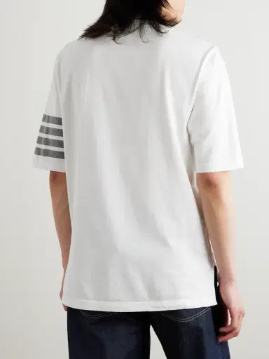 Thom Browne Logo-Appliquéd Striped Cotton-Jersey T-Shirt - Men | Thumbnail 4 Thom Browne Logo-Appliquéd Striped Cotton-Jersey T-Shirt - Men | Thumbnail 4