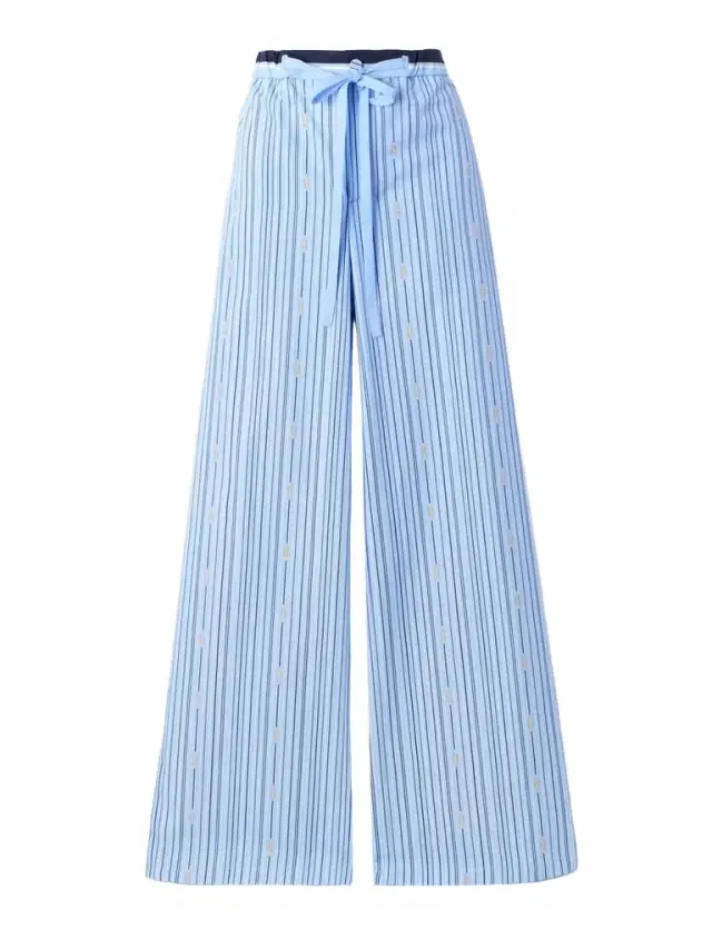 Printed Striped Cotton-poplin Wide-leg Pants