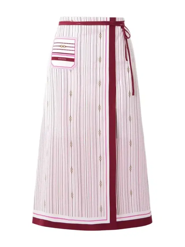 Printed Striped Wrap-effect Silk Midi Skirt