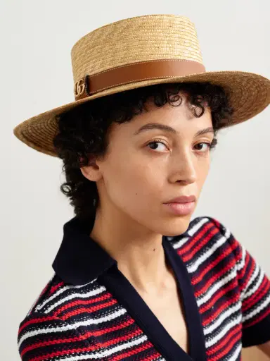 Gucci Leather-trimmed traw Hat | Thumbnail 2 Gucci Leather-trimmed traw Hat | Thumbnail 2