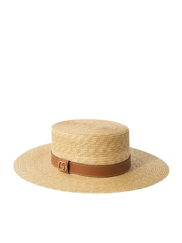 Leather-trimmed traw Hat
