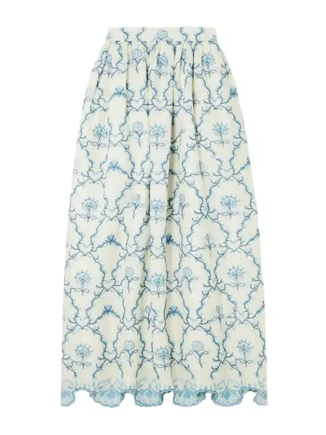 Tangelo Gathered Embroidered Linen Maxi Skirt
