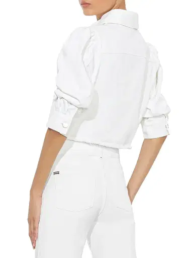 Alice + Olivia Women's Lana Denim Puff-Sleeve Jacket - White | Thumbnail 5