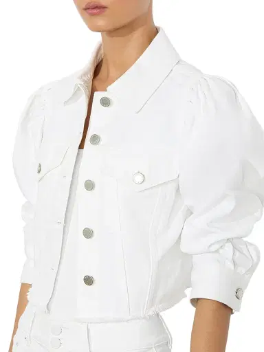 Alice + Olivia Women's Lana Denim Puff-Sleeve Jacket - White | Thumbnail 6