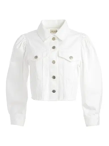 Alice + Olivia Women's Lana Denim Puff-Sleeve Jacket - White | Thumbnail 1