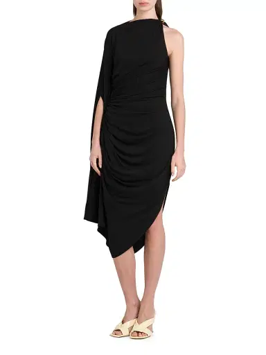 Bottega Veneta Women's One-Shoulder Draped Midi-Dress - Black - Size 10 | Thumbnail 4 Bottega Veneta Women's One-Shoulder Draped Midi-Dress - Black - Size 10 | Thumbnail 4