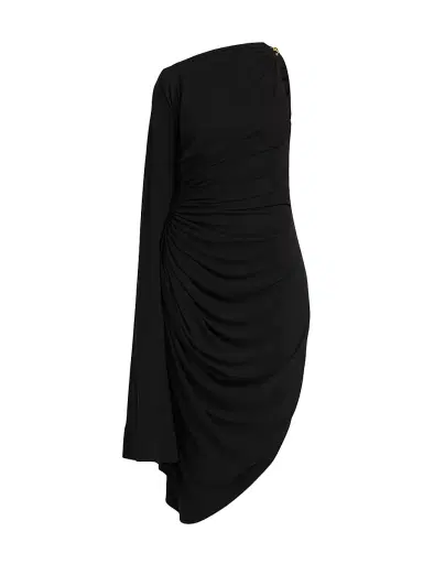 Bottega Veneta Women's One-Shoulder Draped Midi-Dress - Black - Size 10 | Thumbnail 1 Bottega Veneta Women's One-Shoulder Draped Midi-Dress - Black - Size 10 | Thumbnail 1