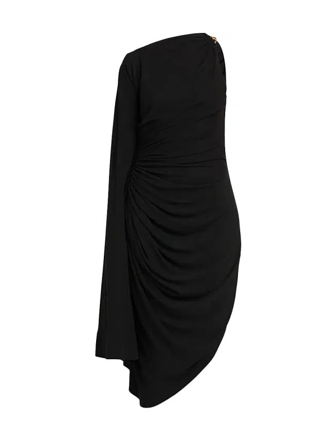 Women's One-Shoulder Draped Midi-Dress - Black