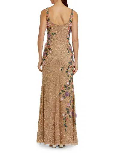Mac Duggal Women's Evening Embellished Floral Scoopneck Gown - Gold Multi - Size 14 | Thumbnail 2 Mac Duggal Women's Evening Embellished Floral Scoopneck Gown - Gold Multi - Size 14 | Thumbnail 2