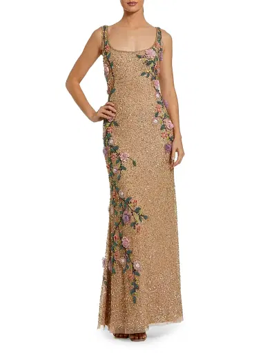 Mac Duggal Women's Evening Embellished Floral Scoopneck Gown - Gold Multi - Size 14 | Thumbnail 1 Mac Duggal Women's Evening Embellished Floral Scoopneck Gown - Gold Multi - Size 14 | Thumbnail 1