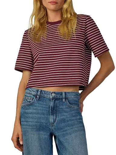 Joe's Jeans Women's The Boxy Striped Cotton Crewneck T-Shirt - Bordeaux Breton Stripe | Thumbnail 3 Joe's Jeans Women's The Boxy Striped Cotton Crewneck T-Shirt - Bordeaux Breton Stripe | Thumbnail 3