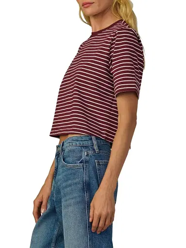 Joe's Jeans Women's The Boxy Striped Cotton Crewneck T-Shirt - Bordeaux Breton Stripe | Thumbnail 4 Joe's Jeans Women's The Boxy Striped Cotton Crewneck T-Shirt - Bordeaux Breton Stripe | Thumbnail 4