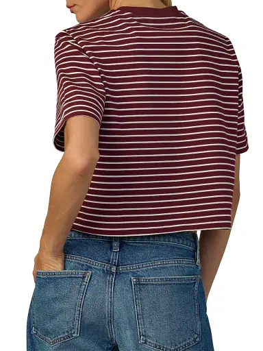 Joe's Jeans Women's The Boxy Striped Cotton Crewneck T-Shirt - Bordeaux Breton Stripe | Thumbnail 5 Joe's Jeans Women's The Boxy Striped Cotton Crewneck T-Shirt - Bordeaux Breton Stripe | Thumbnail 5