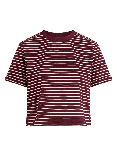 Joe's Jeans Women's The Boxy Striped Cotton Crewneck T-Shirt - Bordeaux Breton Stripe | Thumbnail 1 Joe's Jeans Women's The Boxy Striped Cotton Crewneck T-Shirt - Bordeaux Breton Stripe | Thumbnail 1