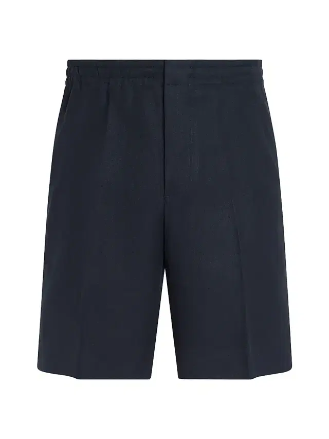 ZEGNA Men's Oasi Lino Shorts - Navy Blue