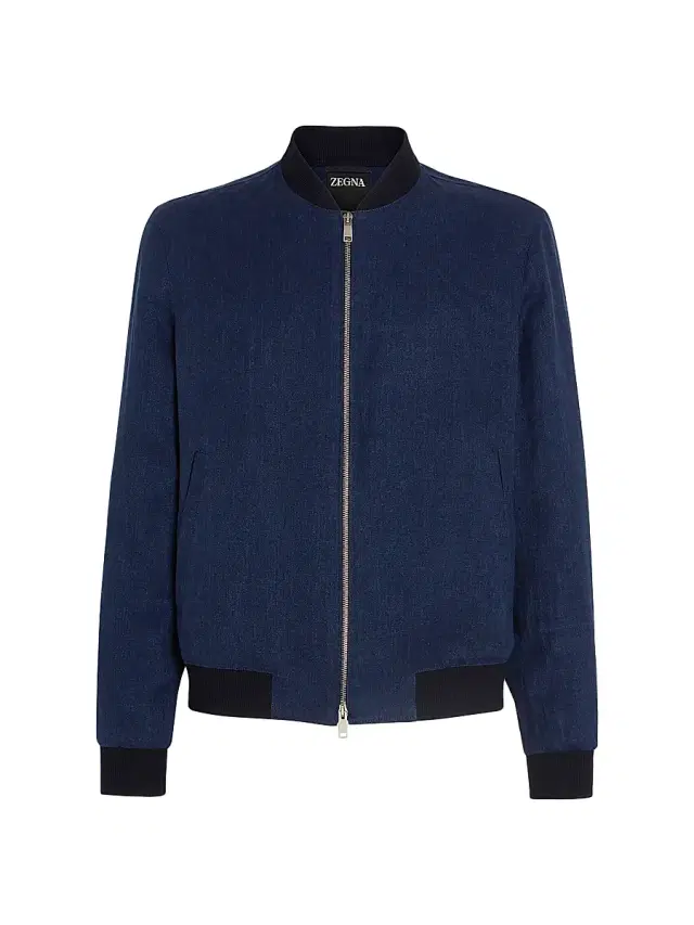 ZEGNA Men's Oasi Lino Bomber Jacket - Navy Blue