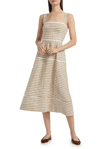 Reformation Women's Everett Gingham Linen Midi-Dress | Thumbnail 2 Reformation Women's Everett Gingham Linen Midi-Dress | Thumbnail 2