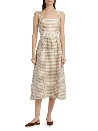 Reformation Women's Everett Gingham Linen Midi-Dress | Thumbnail 3 Reformation Women's Everett Gingham Linen Midi-Dress | Thumbnail 3