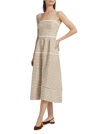 Reformation Women's Everett Gingham Linen Midi-Dress | Thumbnail 4 Reformation Women's Everett Gingham Linen Midi-Dress | Thumbnail 4