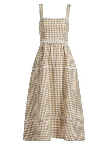 Reformation Women's Everett Gingham Linen Midi-Dress | Thumbnail 1 Reformation Women's Everett Gingham Linen Midi-Dress | Thumbnail 1
