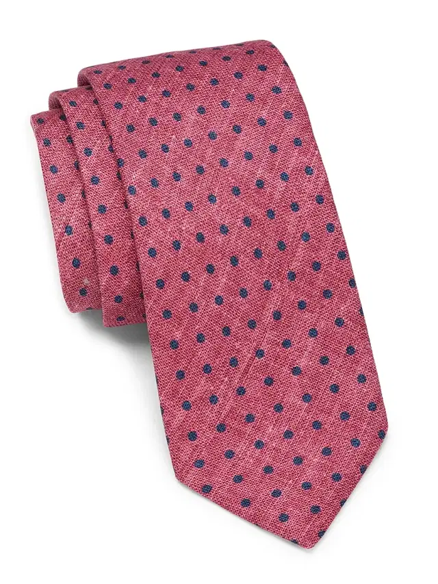 Men's Polka Dot Silk Tie - Coral