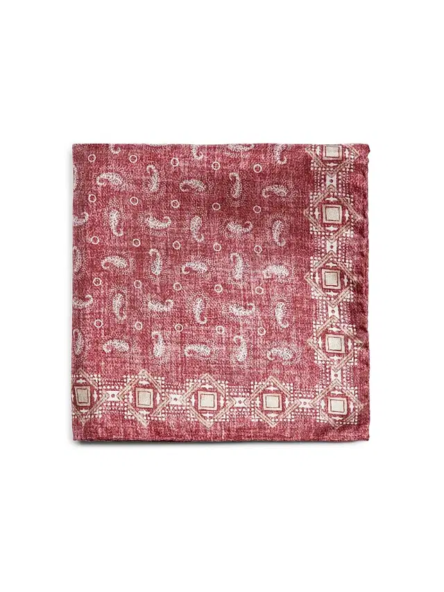 Men's Paisley Silk Twill Pocket Square - Red