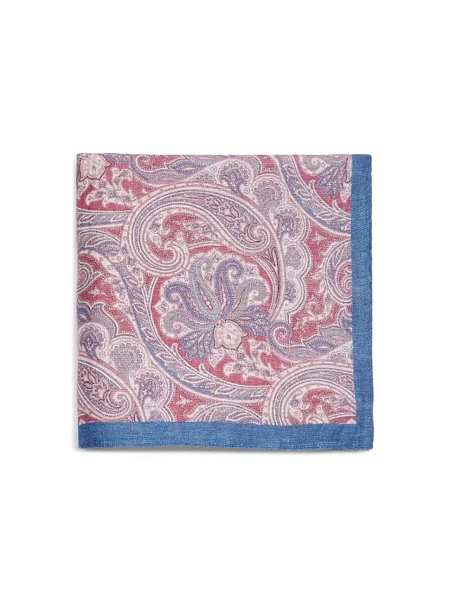 Men's Paisley Linen Pocket Square - Red