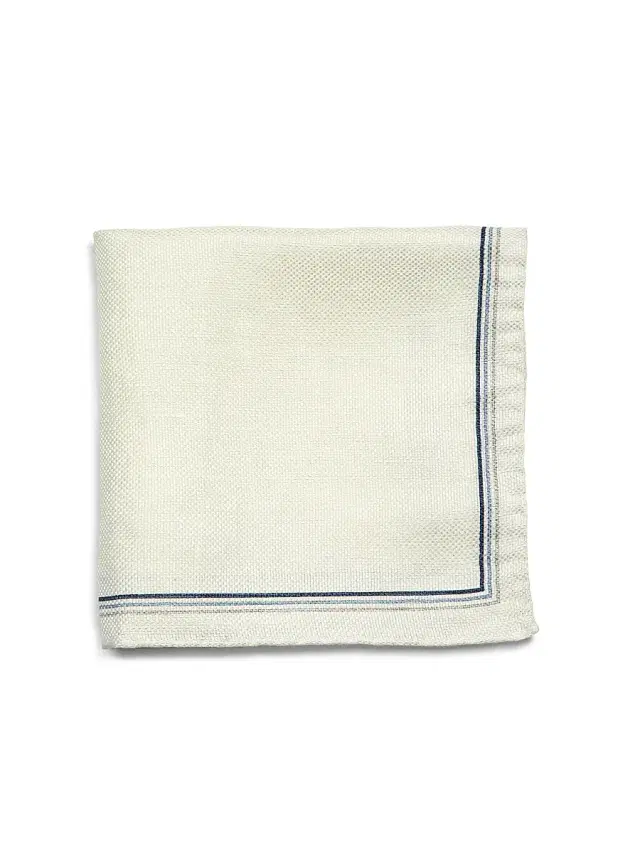 Men's Linen-Cotton Border Pocket Square - White