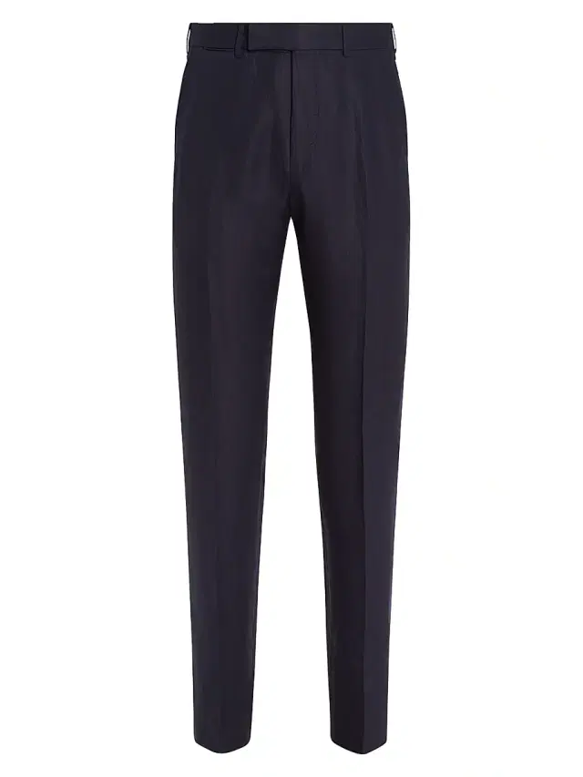 ZEGNA Men's Oasi Lino Flower Flat Front Pants - Navy Blue