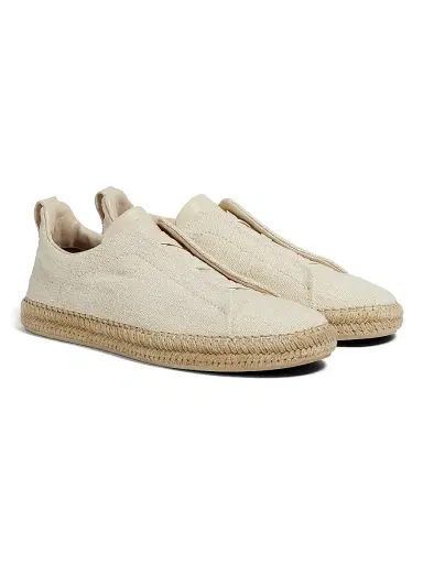 Zegna Men's Viscose Linen and Leather Triple Stitch Sneakers - Off White - Size 9.5 | Thumbnail 2 Zegna Men's Viscose Linen and Leather Triple Stitch Sneakers - Off White - Size 9.5 | Thumbnail 2