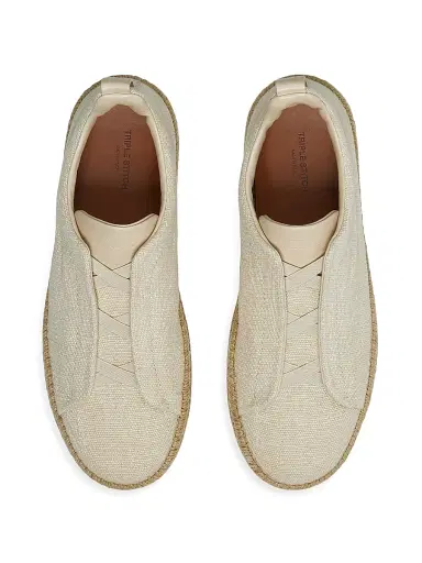 Zegna Men's Viscose Linen and Leather Triple Stitch Sneakers - Off White - Size 9.5 | Thumbnail 3 Zegna Men's Viscose Linen and Leather Triple Stitch Sneakers - Off White - Size 9.5 | Thumbnail 3