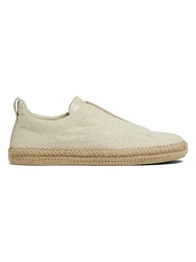 Zegna Men's Viscose Linen and Leather Triple Stitch Sneakers - Off White - Size 9.5 | Thumbnail 1 Zegna Men's Viscose Linen and Leather Triple Stitch Sneakers - Off White - Size 9.5 | Thumbnail 1