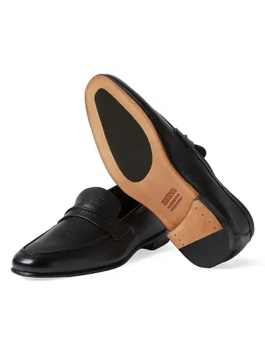 Zegna Men's Natural Grain Leather Mocassin Loafer - Black Leather - Size 13 | Thumbnail 4 Zegna Men's Natural Grain Leather Mocassin Loafer - Black Leather - Size 13 | Thumbnail 4