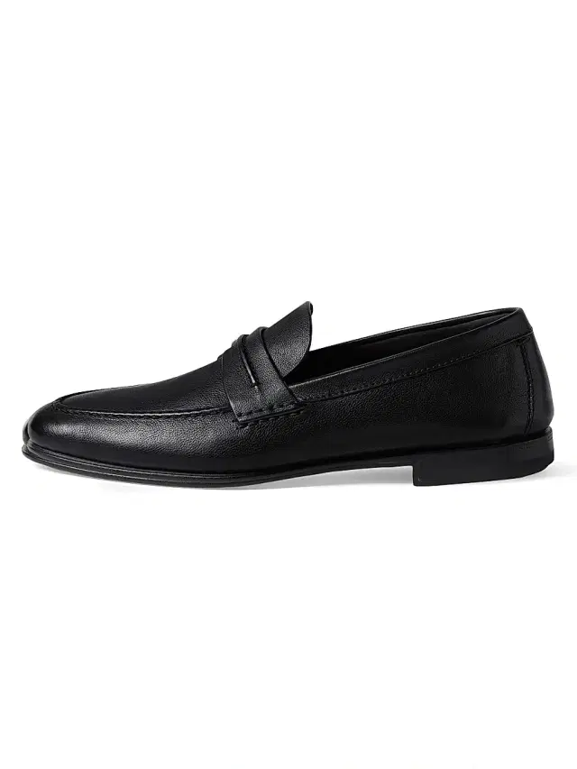 ZEGNA Men's Natural Grain Leather Mocassin Loafer - Black Leather