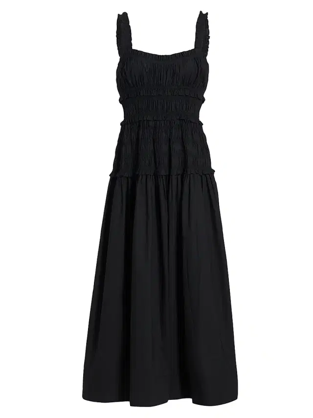 DÔEN Women's Marianne Smocked Midi-Dress - Black
